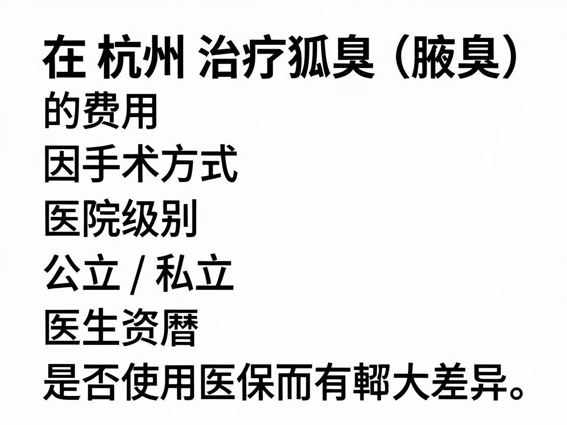在杭州治疗狐臭（腋臭）的费用因手术方式、医院级别（公立/私立）医生资历以及是否使用医保而有较大差异。一般参考范围如下