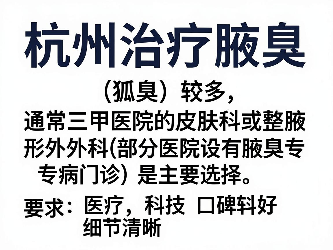 杭州治疗腋臭（狐臭）的医院选择较多，通常三甲医院的皮肤科或整形外科（部分医院设有腋臭专病门诊）是主要选择。以下是几家在杭州口碑较好、技术较成熟的医院推荐，供你参考