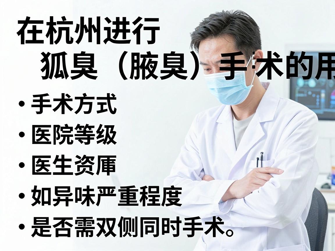 在杭州进行狐臭（腋臭）手术的费用因手术方式、医院等级、医生资历及个人情况（如异味严重程度、是否需双侧同时手术）而有所不同。以下是大致的价格范围供参考