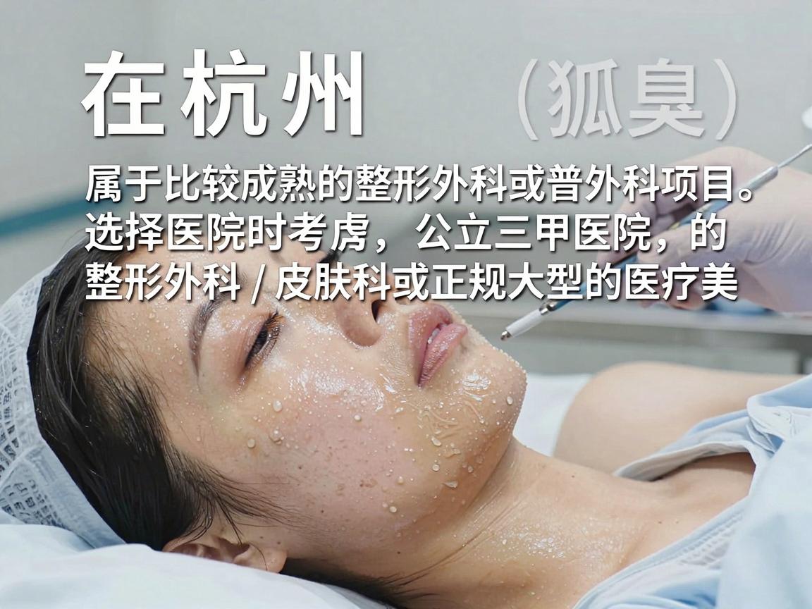 在杭州，腋臭（狐臭）手术属于比较成熟的整形外科或普外科项目。选择医院时，建议优先考虑公立三甲医院的整形外科/皮肤科或正规大型的医疗美容医院，重点关注微创技术和医生经验（复发率和疤痕控制是关键）