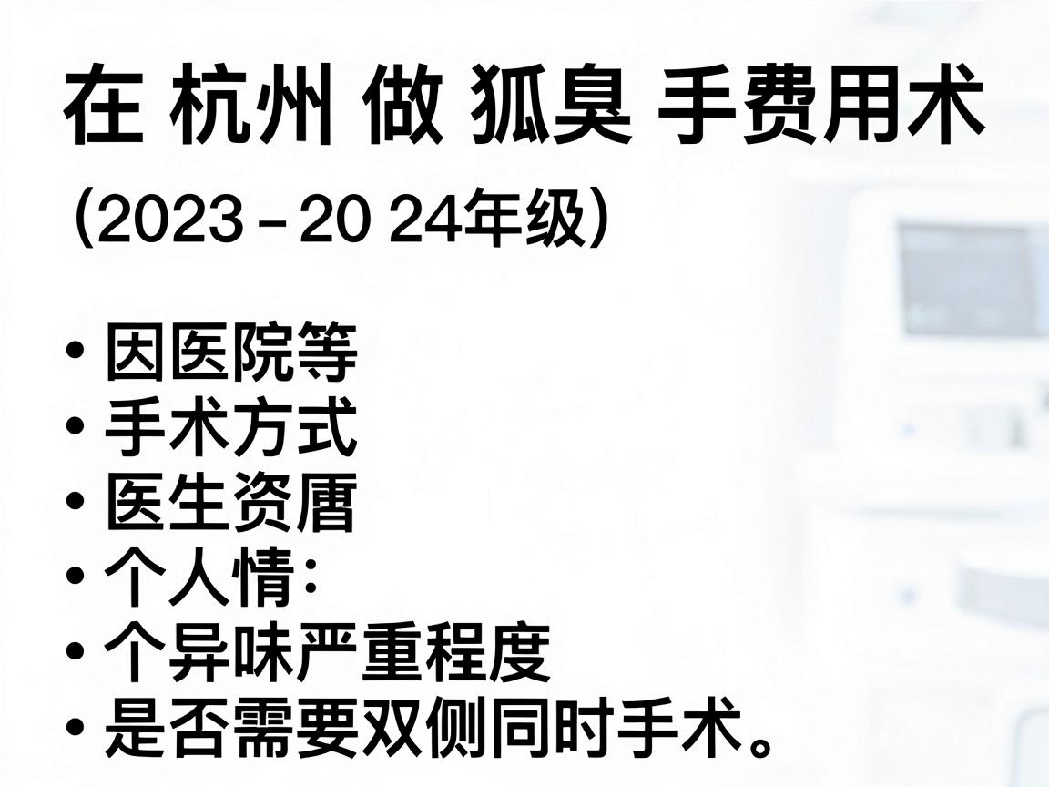 在杭州做狐臭手术的费用因医院等级、手术方式、医生资历及个人情况（如异味严重程度、是否需要双侧同时手术）等因素差异较大。以下为大致参考范围（2023-2024年数据，具体以医院实际报价为准）