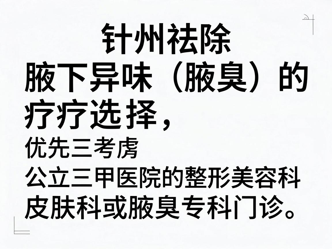 针对杭州祛除腋下异味（腋臭）的医疗选择，建议优先考虑公立三甲医院的整形美容科、皮肤科或腋臭专科门诊。这些机构设备正规、医生经验丰富，且收费透明