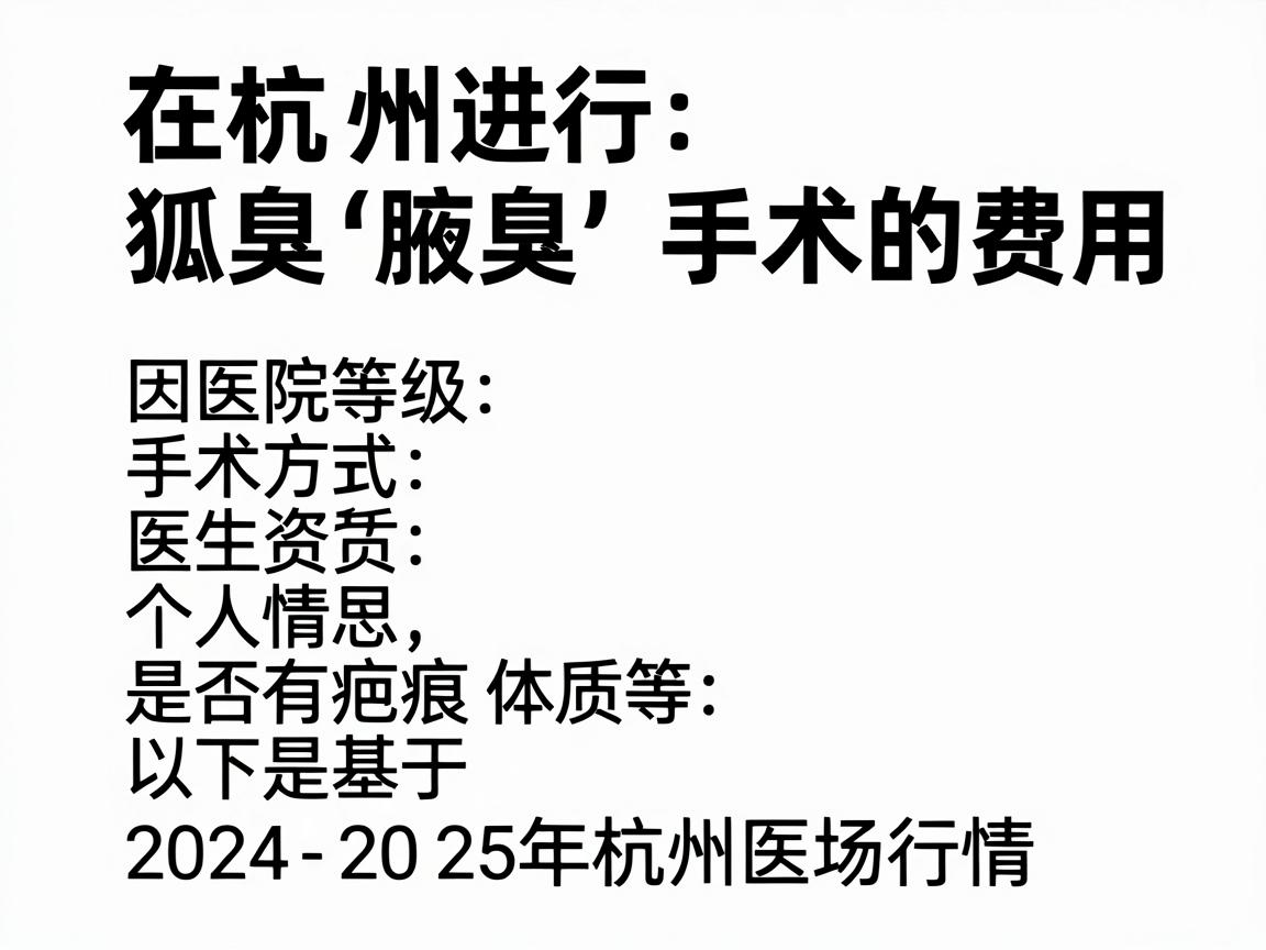 在杭州进行狐臭（腋臭）手术的费用因医院等级、手术方式、医生资质及个人情况（如异味严重程度、是否有疤痕体质等）而异。以下是基于2024-2025年杭州医疗市场行情的大致参考范围