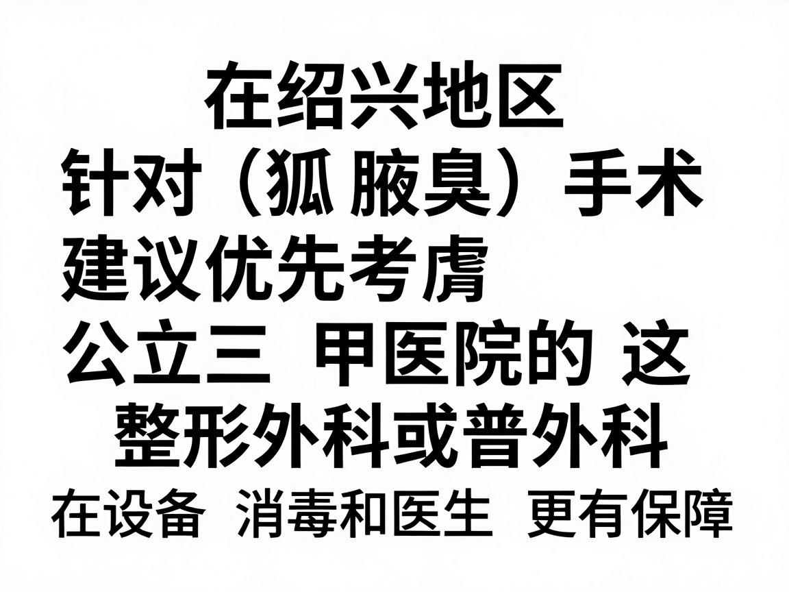 在绍兴地区，针对狐臭（腋臭）手术，建议优先考虑公立三甲医院的整形外科或普外科，这类医院在设备、消毒和医生经验上更有保障