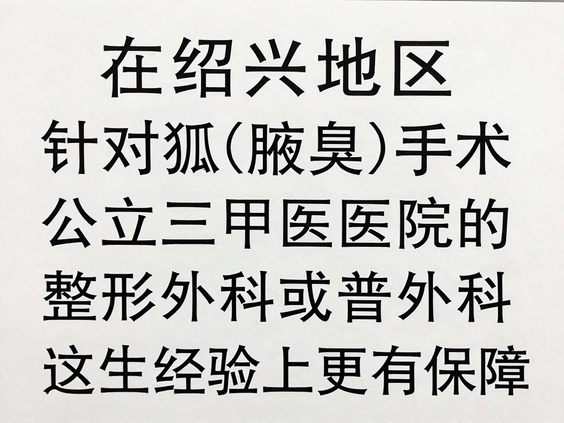在绍兴地区，针对狐臭（腋臭）手术，建议优先考虑公立三甲医院的整形外科或普外科，这类医院在设备、消毒和医生经验上更有保障