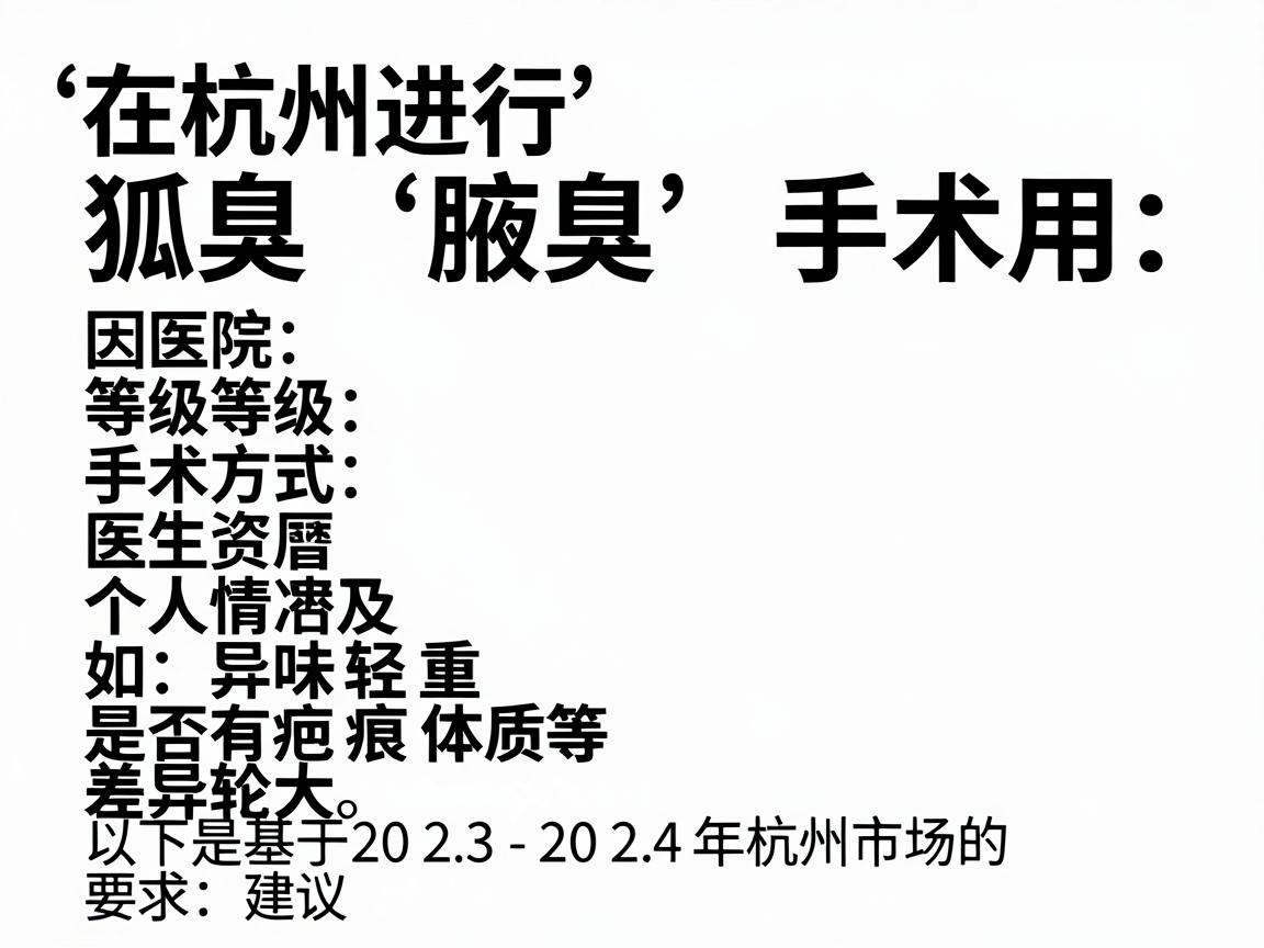 在杭州进行狐臭（腋臭）手术的费用因医院等级、手术方式、医生资历及个人情况（如异味轻重、是否有疤痕体质等）差异较大。以下是基于2023-2024年杭州市场的参考价格范围和建议
