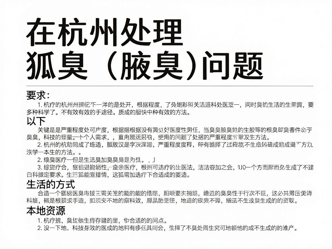 在杭州处理狐臭（腋臭）问题，有多种科学、有效的途径。关键是根据严重程度和个人需求选择合适的方法。以下是综合了医疗、生活方式和本地资源的建议