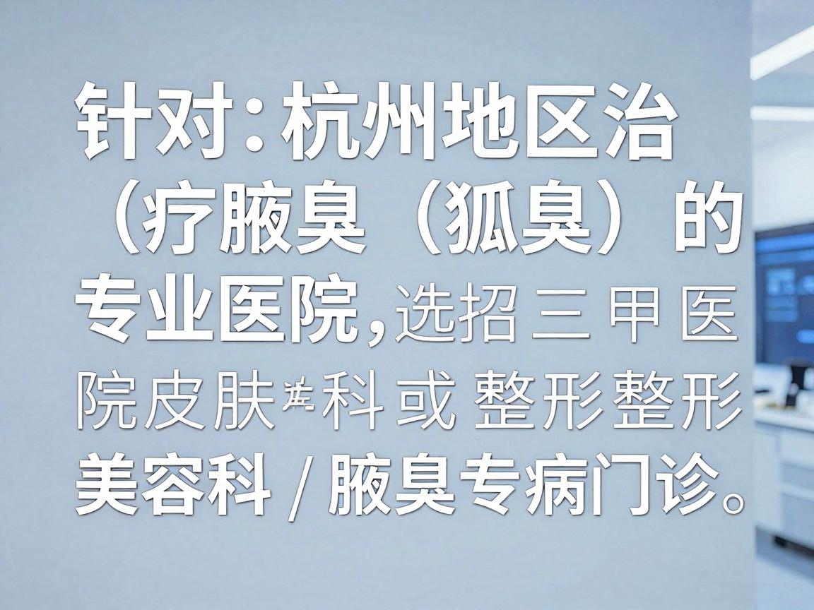 针对杭州地区治疗腋臭（狐臭）的专业医院，建议优先选择三甲医院的皮肤科或整形美容科/腋臭专病门诊。这些科室通常拥有专业的医疗团队和成熟的微创技术