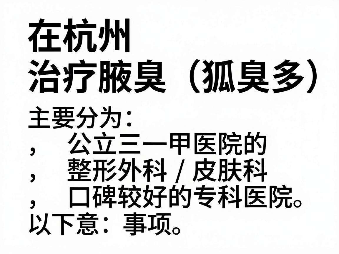 在杭州，治疗腋臭（狐臭）的医院选择较多，主要分为公立三甲医院的整形外科/皮肤科和口碑较好的专科医院。以下是综合推荐及注意事项