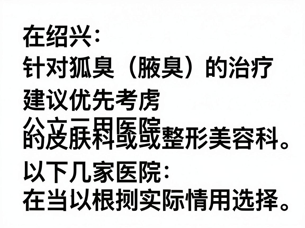 在绍兴，针对狐臭（腋臭）的治疗，建议优先考虑公立三甲医院的皮肤科或整形美容科。以下几家医院在当地口碑较好，专业性强，你可以根据实际情况选择