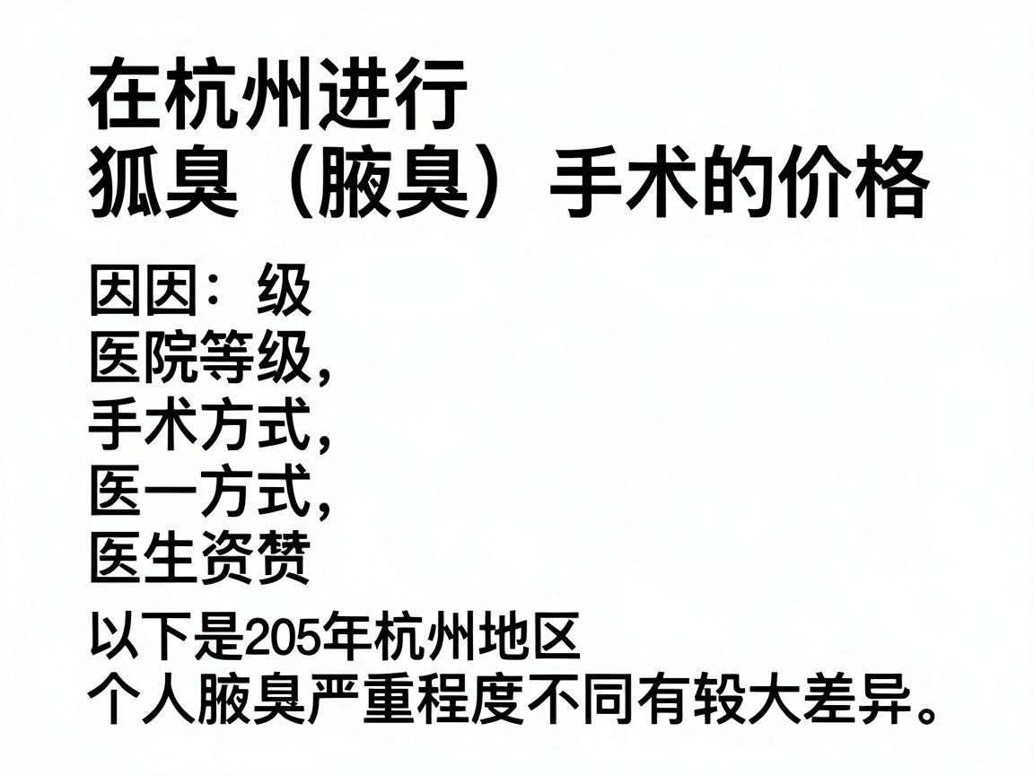 在杭州进行狐臭（腋臭）手术的价格因医院等级、手术方式、医生资质及个人腋臭严重程度不同而有较大差异。以下是2025年杭州地区主要医疗机构的大致价格范围供参考