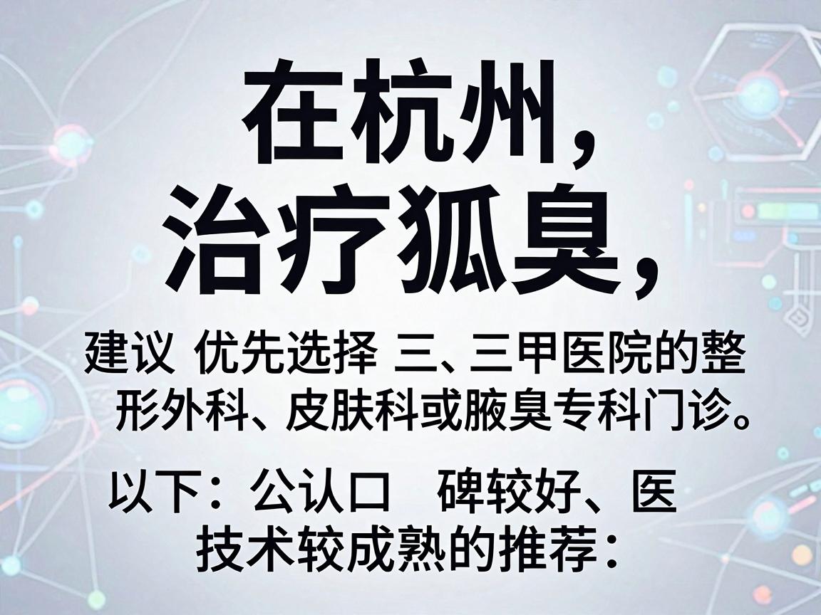 在杭州，治疗狐臭（腋臭）建议优先选择三甲医院的整形外科、皮肤科或腋臭专科门诊。以下是公认口碑较好、技术较成熟的医院推荐，供你参考