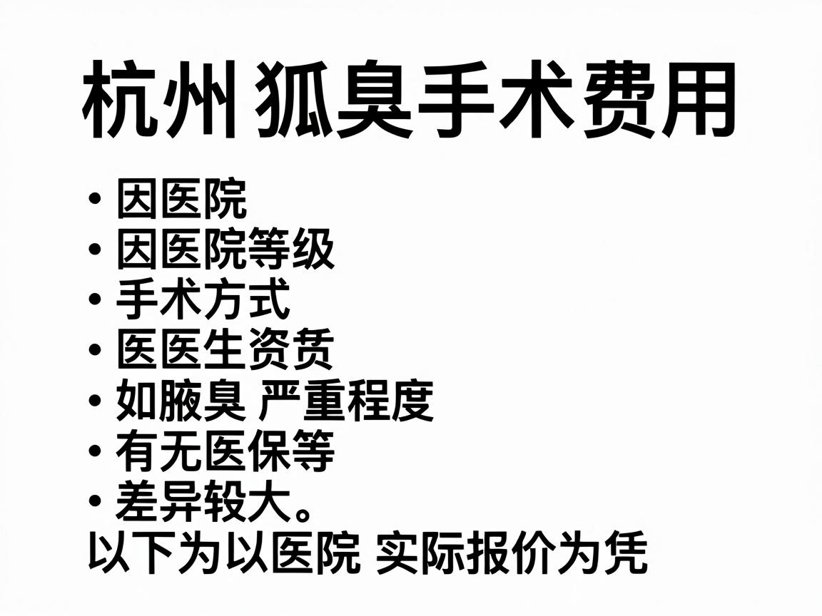 杭州狐臭手术的费用因医院等级、手术方式、医生资质及患者具体情况（如腋臭严重程度、有无医保等）差异较大。以下为参考范围，具体以医院实际报价为准