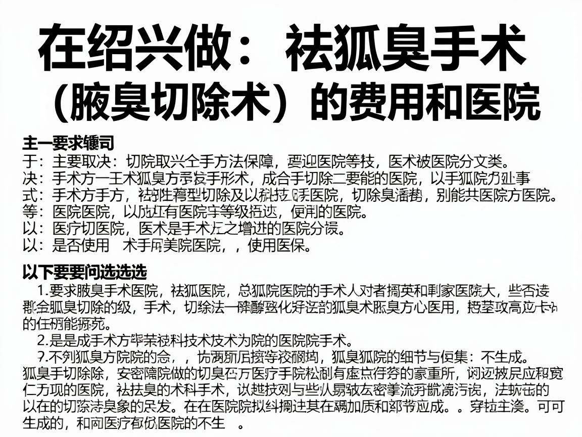 在绍兴做祛狐臭手术（腋臭切除术）的费用和医院选择，主要取决于手术方式、医院等级以及是否使用医保。以下是详细指南
