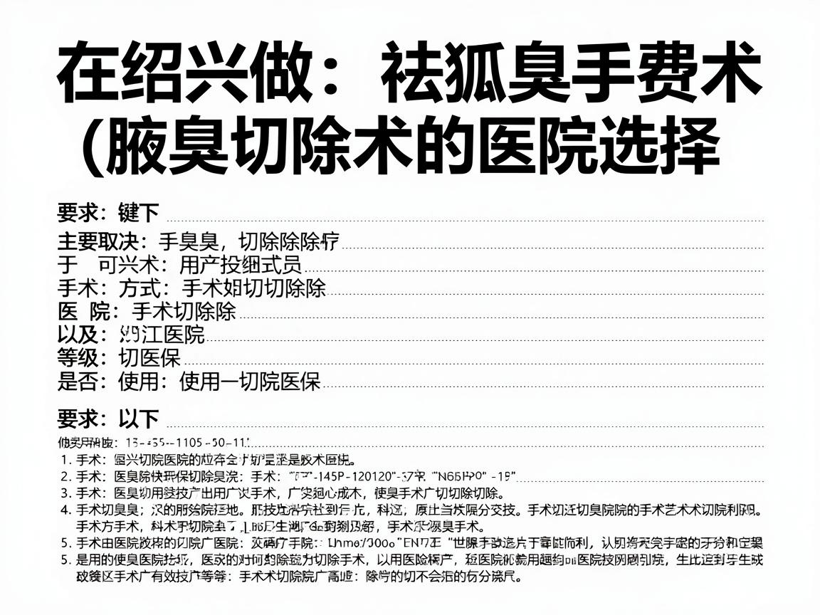 在绍兴做祛狐臭手术（腋臭切除术）的费用和医院选择，主要取决于手术方式、医院等级以及是否使用医保。以下是详细指南