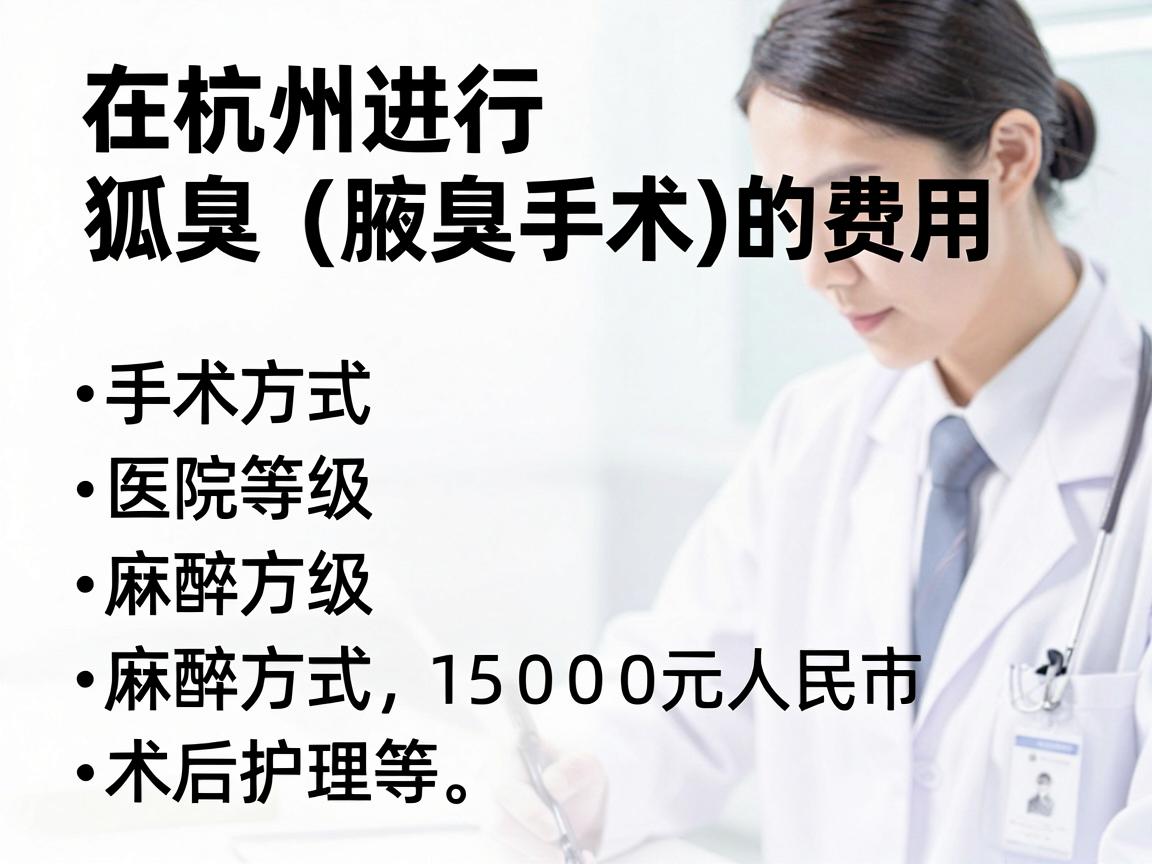 在杭州进行狐臭（腋臭）手术的费用因手术方式、医院等级、麻醉方式及术后护理等因素差异较大，大致范围在3000元至15000元人民币之间。以下为具体费用构成和影响因素供参考