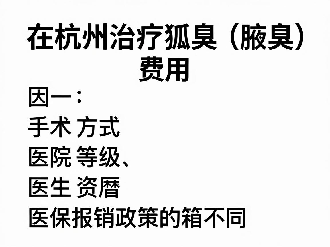 在杭州治疗狐臭（腋臭）的费用因手术方式、医院等级、医生资历以及医保报销政策的不同而有较大差异。以下是一份大致的参考范围（截至2025年5月，实际请以医院当日公示为准）