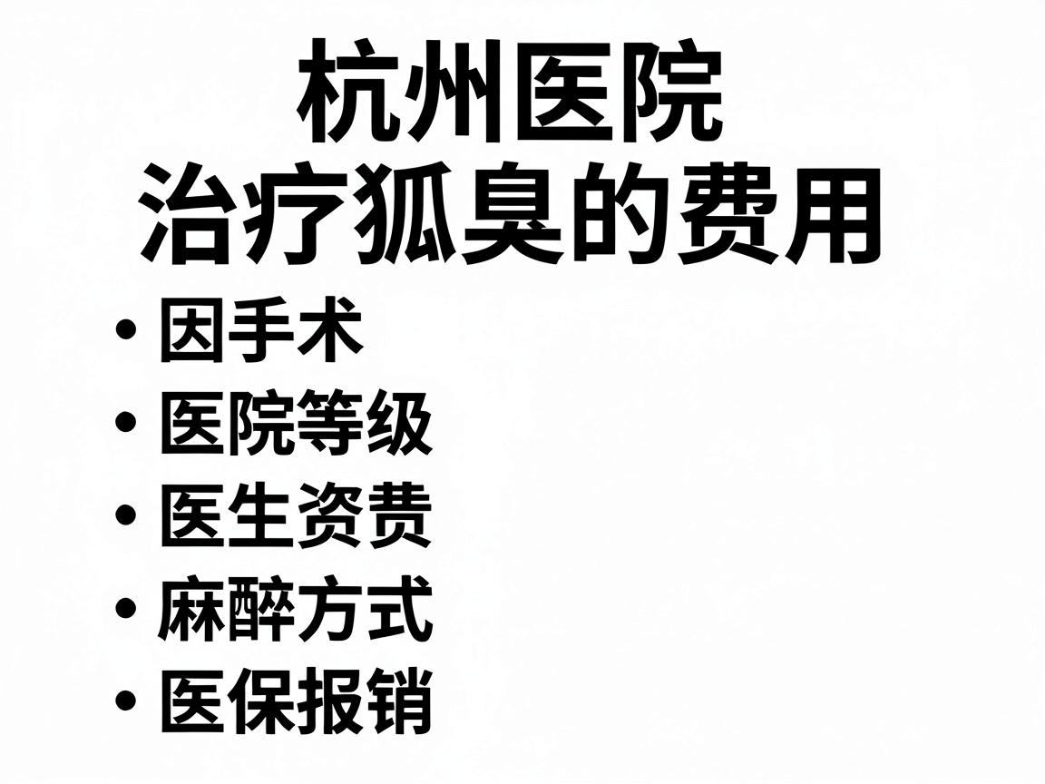 杭州医院治疗狐臭的费用因手术方式、医院等级、医生资质、麻醉方式及医保报销等因素差异较大，通常范围在3000元至15000元之间，以下是具体参考