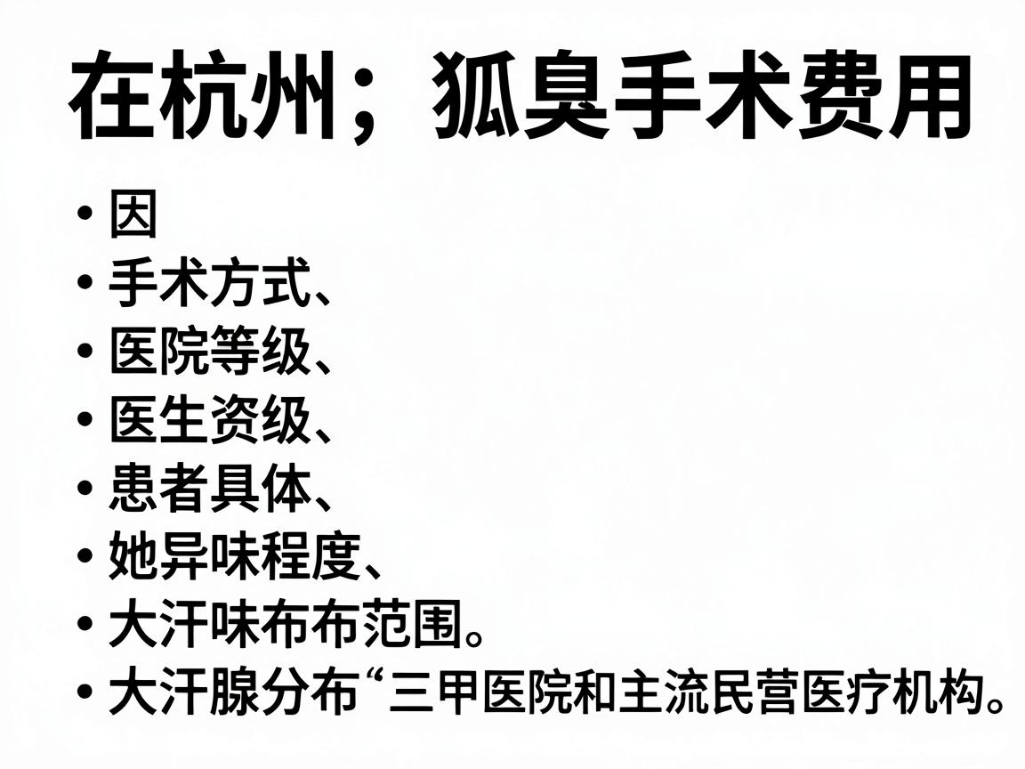在杭州，狐臭手术的费用因手术方式、医院等级、医生资历及患者具体情况（如异味程度、大汗腺分布范围）而差异较大。以下是基于杭州公立三甲医院和主流民营医疗机构的参考价格范围