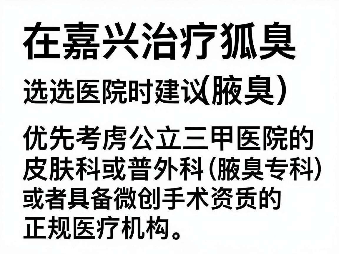 在嘉兴治疗狐臭（腋臭）选择医院时建议优先考虑公立三甲医院的皮肤科或普外科（腋臭专科）或者具备微创手术资质的正规医疗机构。以下是整理后的建议，供你参考