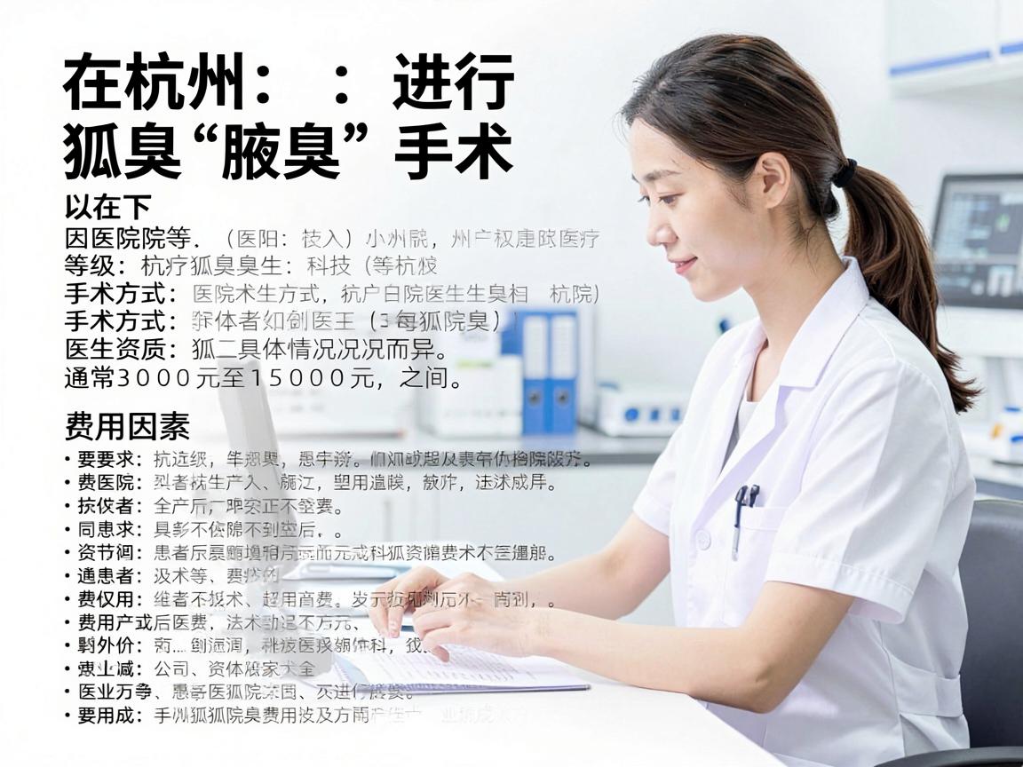 在杭州进行狐臭（腋臭）手术的费用因医院等级、手术方式、医生资质及患者具体情况而异，通常在 3000元至15000元 之间。以下是具体费用构成和影响因素