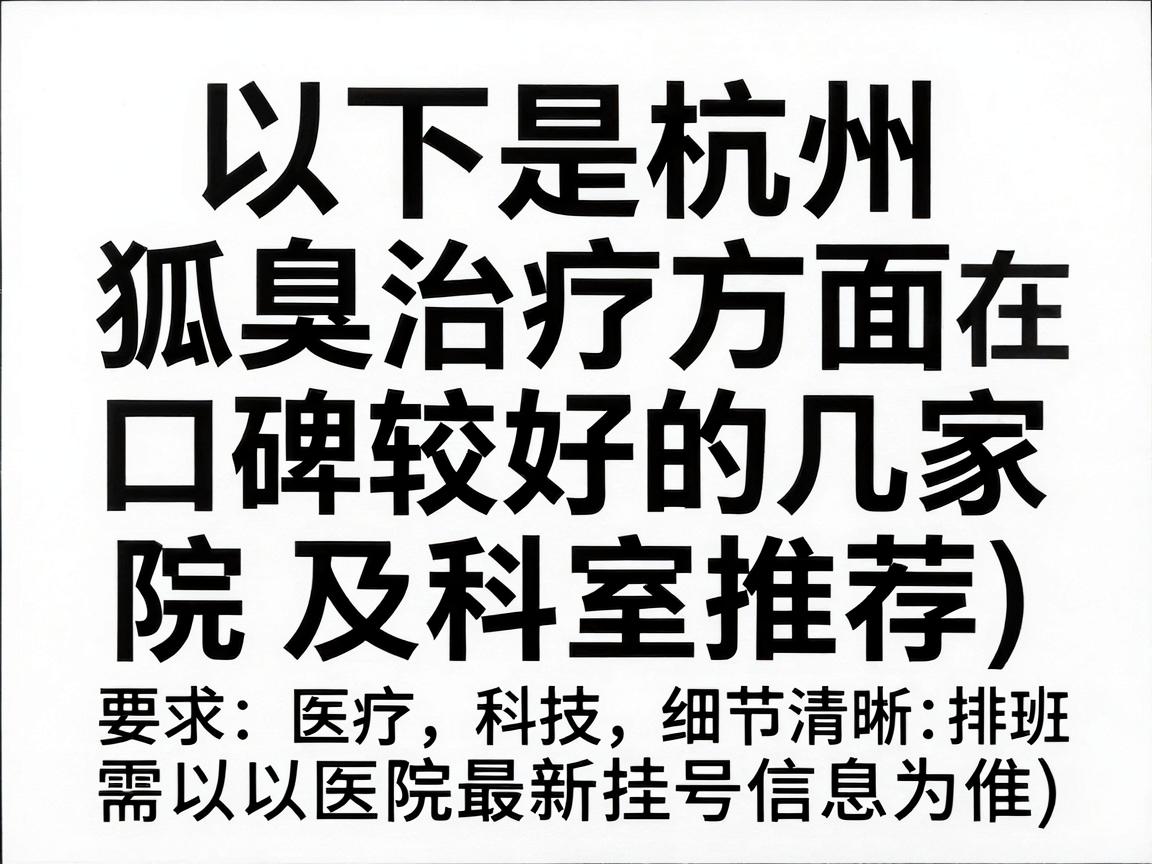 以下是杭州在狐臭治疗方面口碑较好的几家医院及科室推荐（具体排班需以医院最新挂号信息为准）