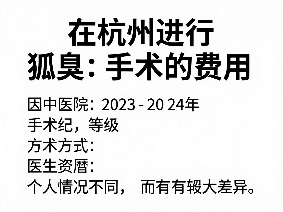在杭州进行狐臭手术的费用因医院等级、手术方式、医生资历及个人情况不同而有较大差异。以下是2023-2024年的大致参考范围