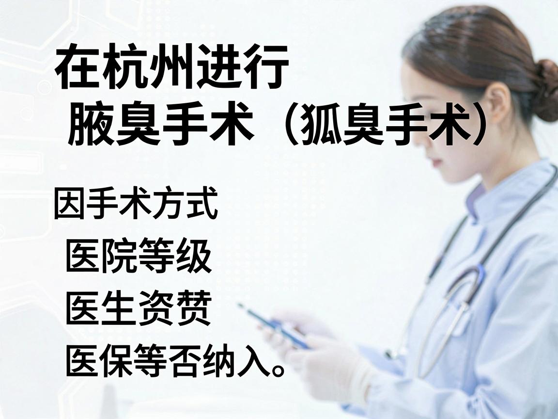 在杭州进行腋臭手术（狐臭手术）的费用因手术方式、医院等级、医生资质以及是否纳入医保等因素差异较大。总体来说，价格区间大致在 1000元至8000元 之间