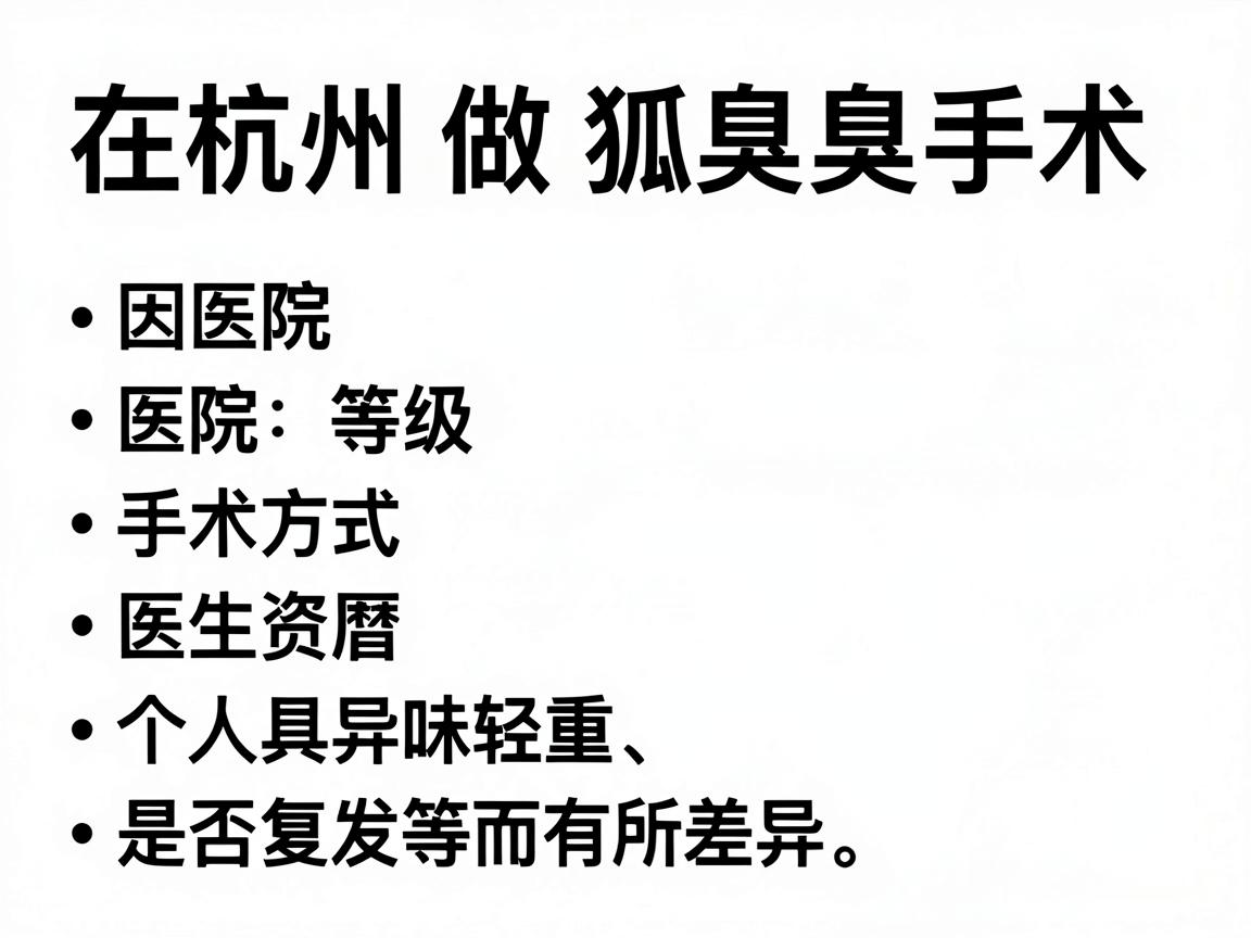在杭州做狐臭手术的费用因医院等级、手术方式、医生资历及个人具体情况（如异味轻重、是否复发等）而有所差异。以下是2025年大致的参考范围