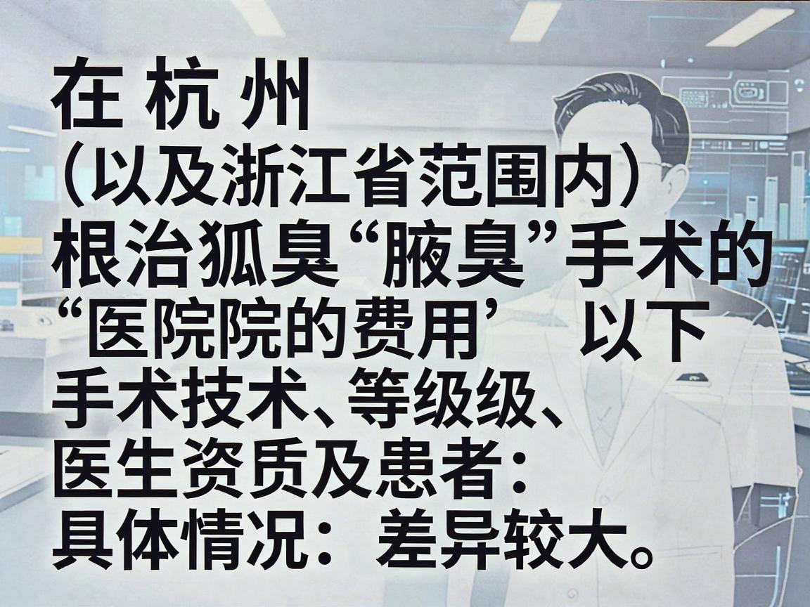 在杭州(以及浙江省范围内)根治狐臭(腋臭)手术的费用因医院等级、手术技术、医生资质及患者具体情况差异较大。以下是2025年的大致参考范围和相关解析 在杭州(以及浙江省范围内)根治狐臭(腋臭)手术的费用因医院等级、手术技术、医生资质及患者具体情况差异较大。以下是2025年的大致参考范围和相关解析