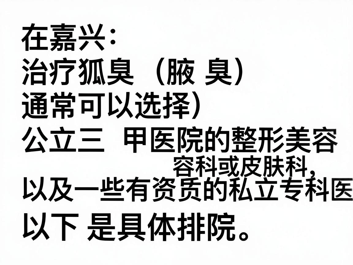 在嘉兴，治疗狐臭（腋臭）通常可以选择公立三甲医院的整形美容科或皮肤科，以及一些有资质的私立专科医院。以下是具体推荐和分析，供你参考