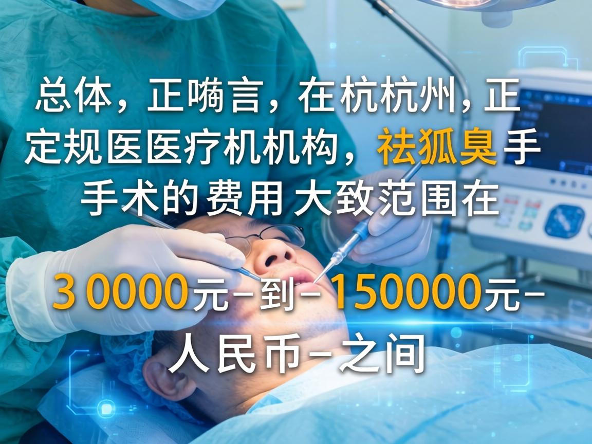 总体而言，在杭州正规医疗机构，祛狐臭手术的费用大致范围在 3000元 到 15000元 人民币 之间