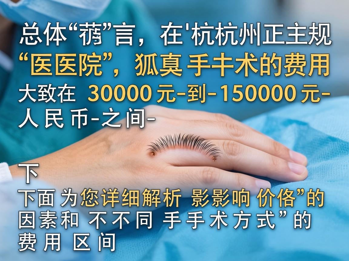 总体而言，在杭州正规医院，狐臭手术的费用大致在 3000元 到 15000元 人民币 之间。下面为您详细解析影响价格的因素和不同手术方式的费用区间