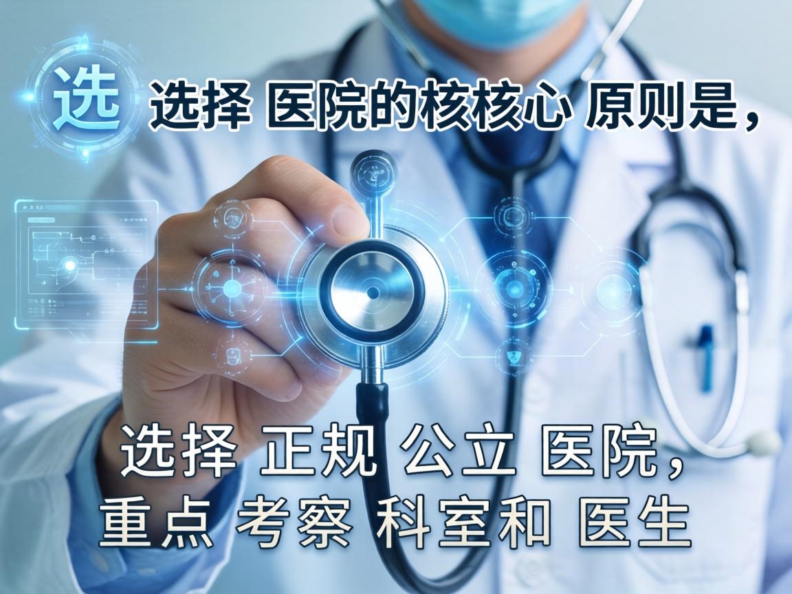 选择医院的核心原则是，选择正规公立医院，重点考察科室和医生