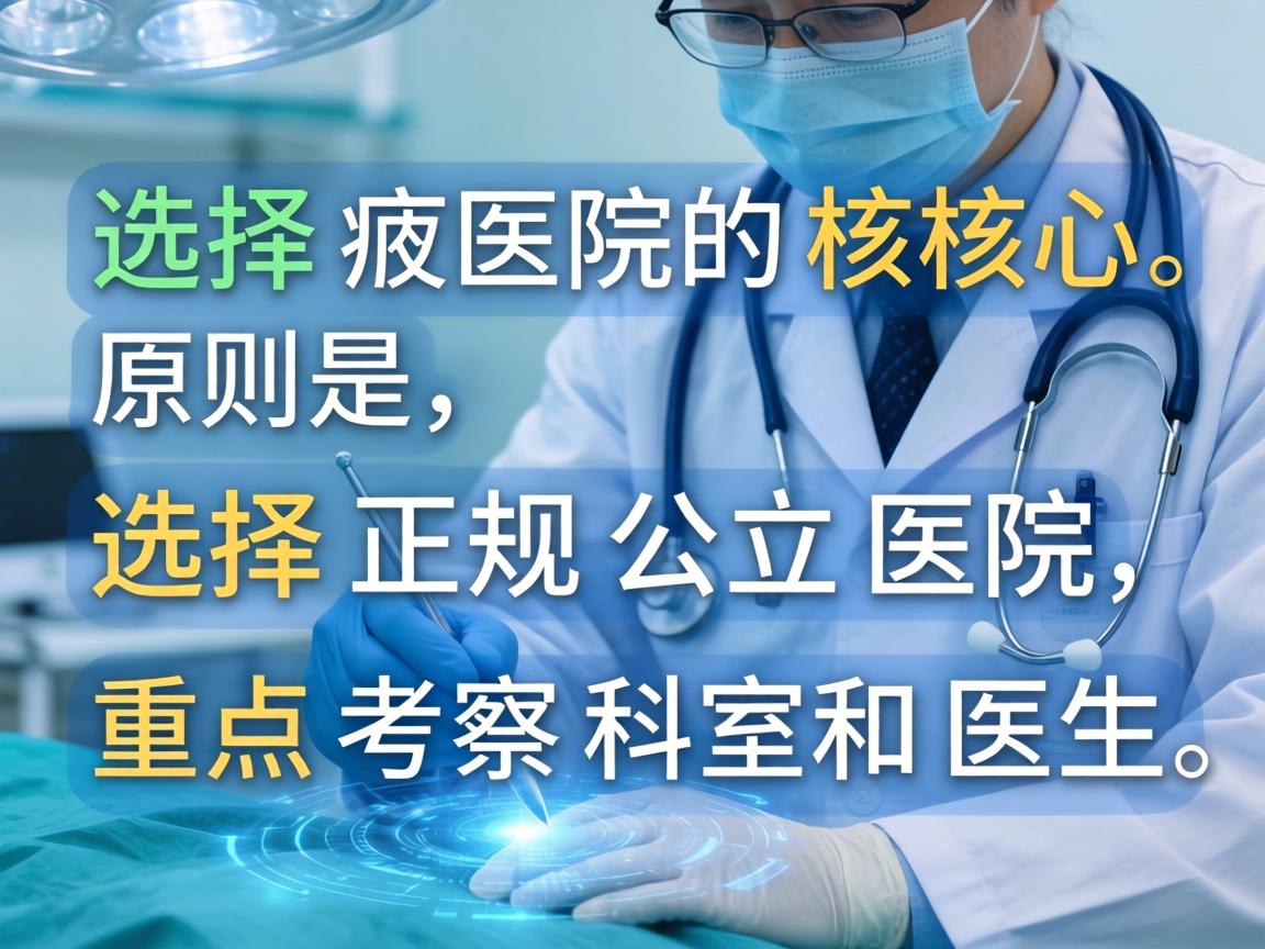 选择医院的核心原则是，选择正规公立医院，重点考察科室和医生