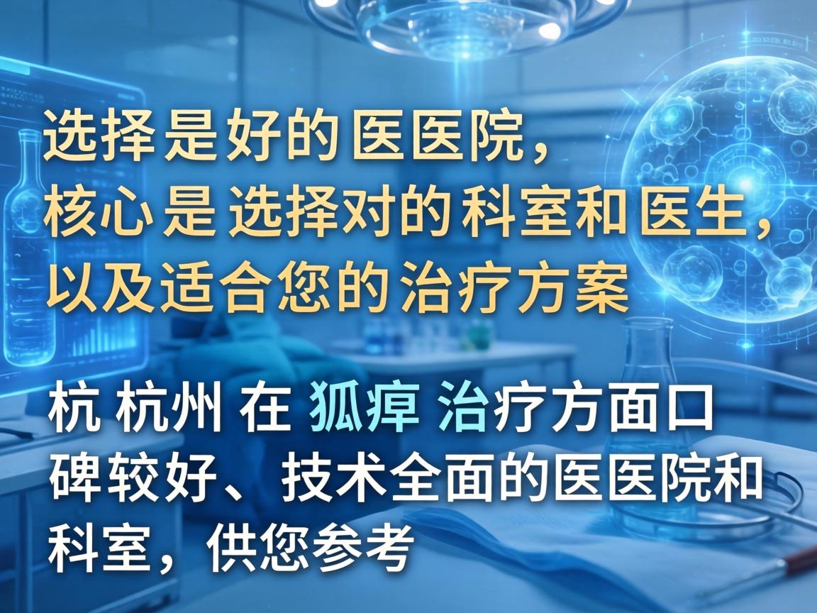 选择好的医院，核心是选择对的科室和医生，以及适合您的治疗方案。以下是杭州在狐臭治疗方面口碑较好、技术全面的医院和科室，供您参考