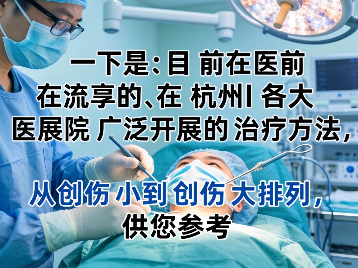 以下是目前主流的、在杭州各大医院广泛开展的治疗方法，从创伤小到创伤大排列，供您参考