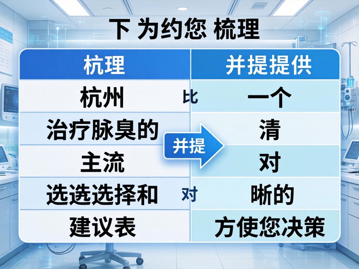 以下为您梳理杭州治疗腋臭的主流选择和建议，并提供一个清晰的对比表格，方便您决策