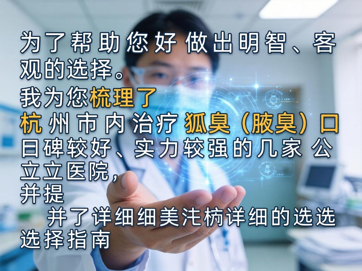 为了帮助您做出明智、客观的选择，我为您梳理了杭州市内治疗狐臭（腋臭）口碑较好、实力较强的几家公立医院，并提供了详细的选择指南