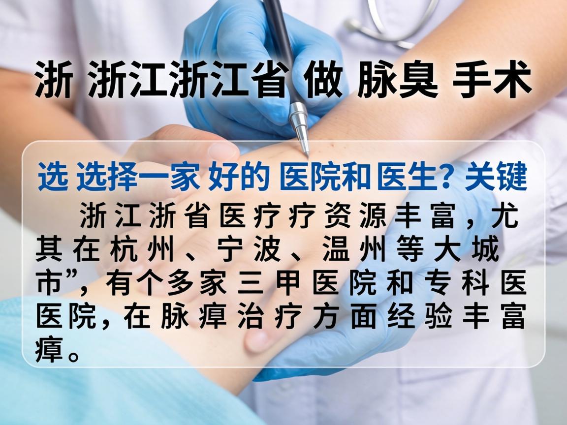 在浙江省做腋臭手术，选择一家好的医院和医生是关键。浙江省医疗资源丰富，尤其在杭州、宁波、温州等大城市，有多家三甲医院和专科医院在腋臭治疗方面经验丰富