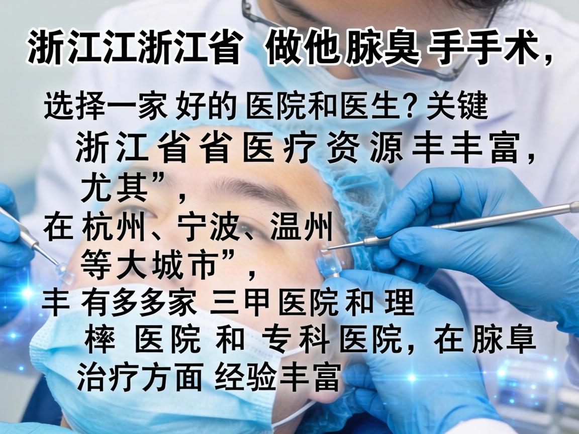 在浙江省做腋臭手术，选择一家好的医院和医生是关键。浙江省医疗资源丰富，尤其在杭州、宁波、温州等大城市，有多家三甲医院和专科医院在腋臭治疗方面经验丰富