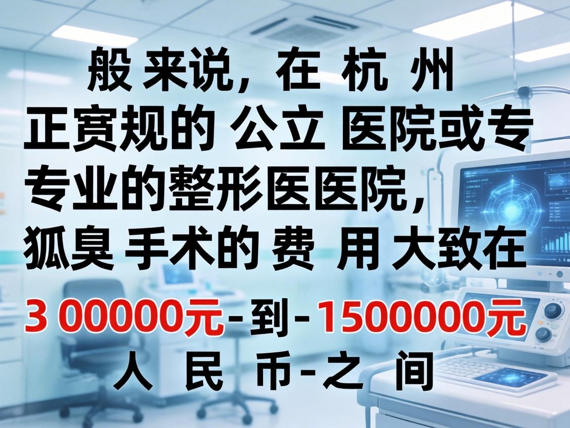 一般来说，在杭州正规的公立医院或专业的整形医院，狐臭手术的费用大致在 3000元 到 15000元 人民币 之间