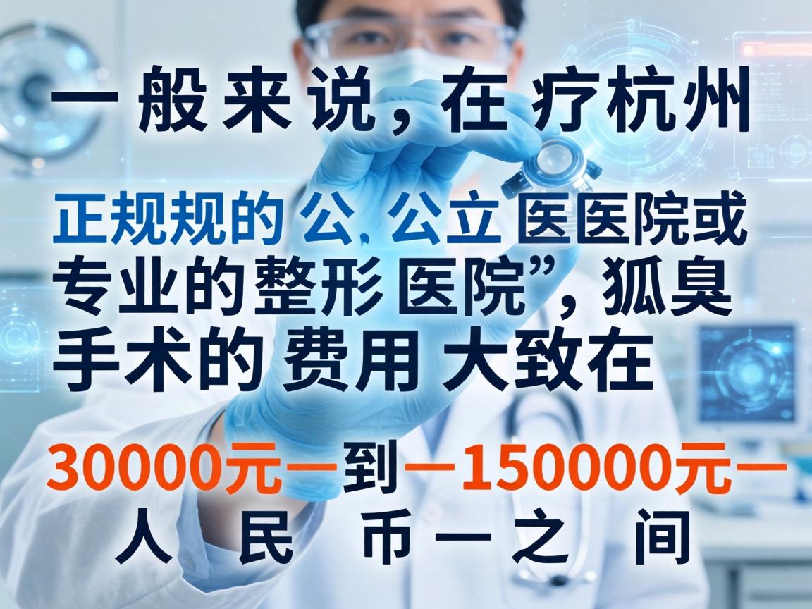 一般来说，在杭州正规的公立医院或专业的整形医院，狐臭手术的费用大致在 3000元 到 15000元 人民币 之间