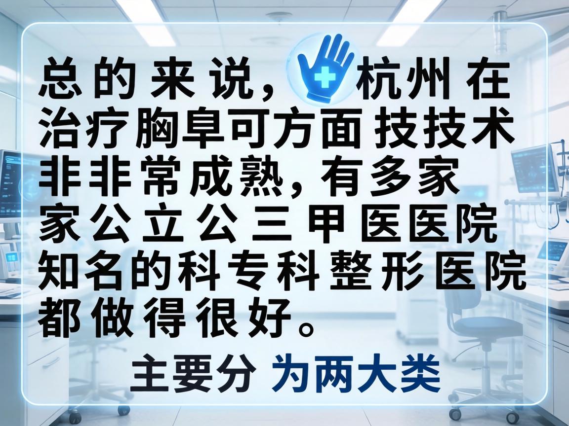 总的来说，杭州在治疗腋臭方面技术非常成熟，有多家公立三甲医院和知名的专科整形医院都做得很好。主要分为两大类