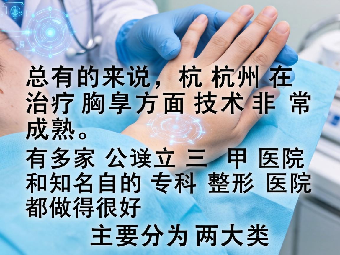总的来说，杭州在治疗腋臭方面技术非常成熟，有多家公立三甲医院和知名的专科整形医院都做得很好。主要分为两大类