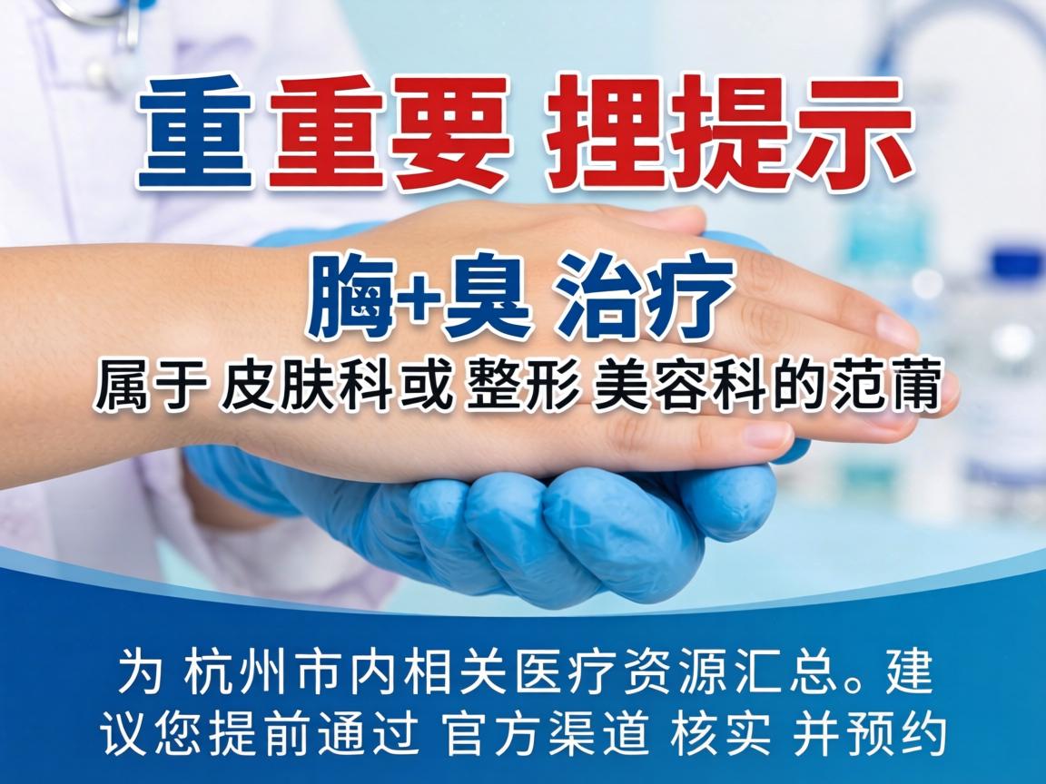 重要提示，腋臭治疗属于皮肤科或整形美容科的范畴。以下信息为杭州市内相关医疗资源汇总，建议您提前通过官方渠道核实并预约