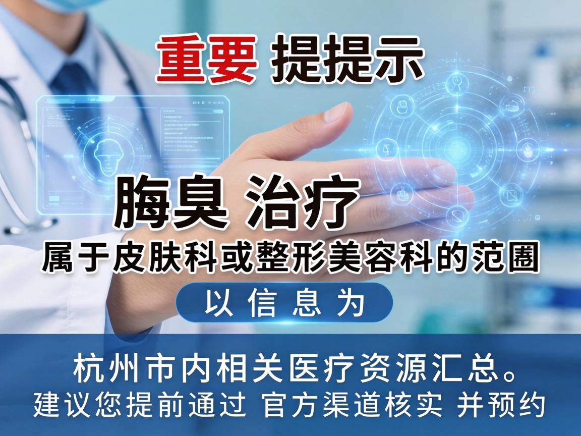 重要提示，腋臭治疗属于皮肤科或整形美容科的范畴。以下信息为杭州市内相关医疗资源汇总，建议您提前通过官方渠道核实并预约