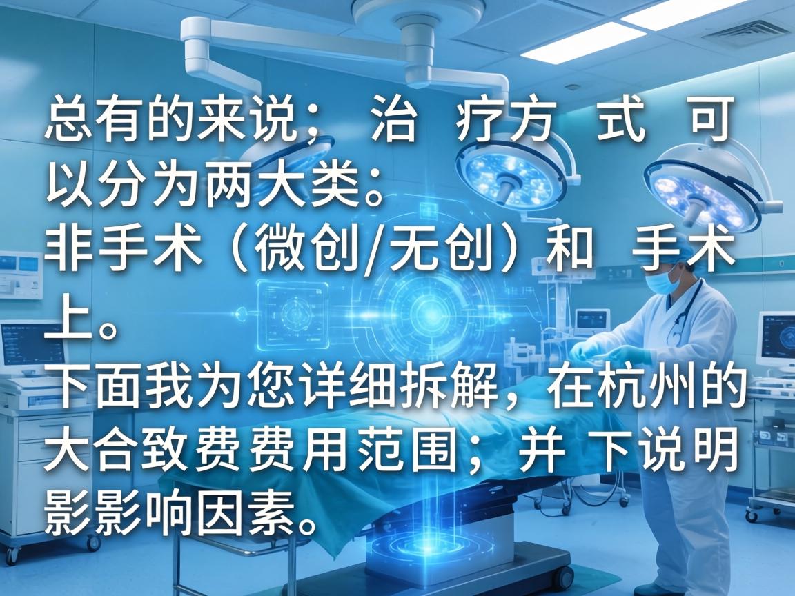 总的来说，治疗方式可以分为两大类，非手术（微创/无创）和 手术。下面我为您详细拆解在杭州的大致费用范围，并说明影响因素