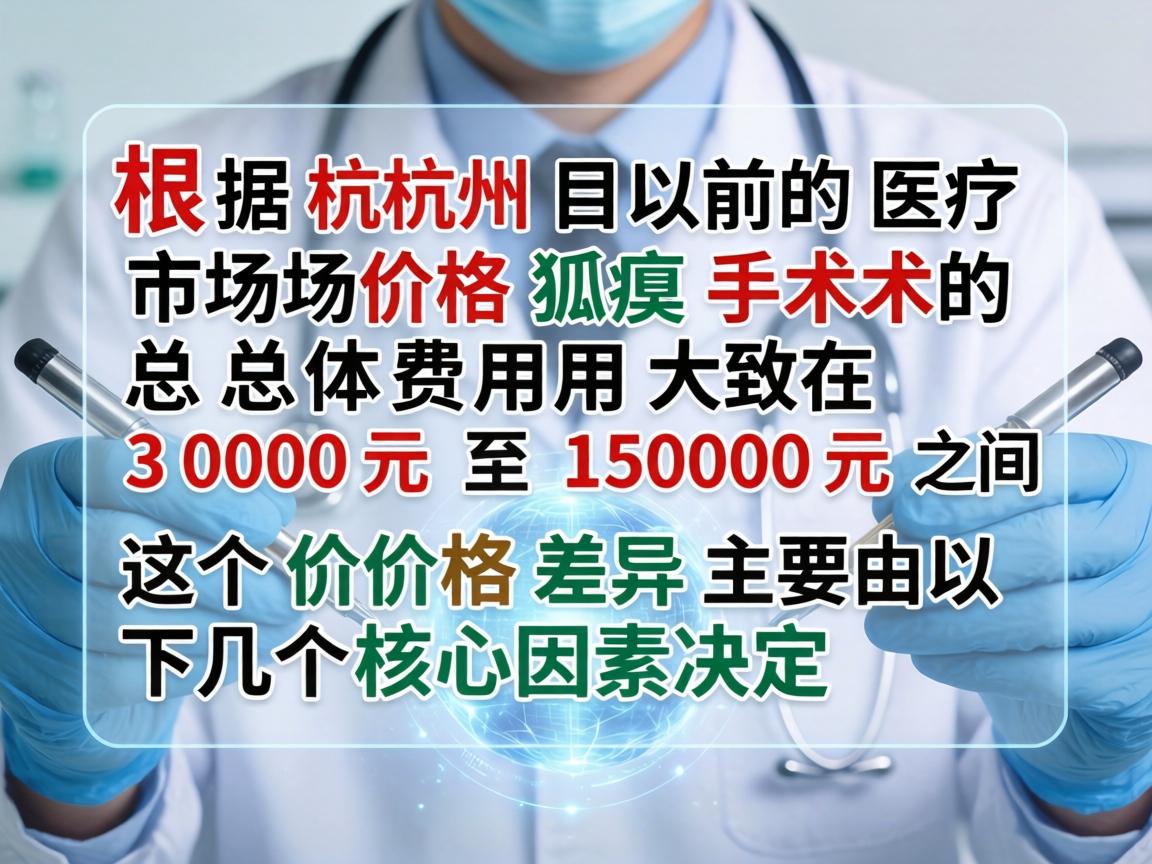 根据杭州目前的医疗市场价格，狐臭手术的总体费用大致在 3000元 至 15000元 之间。这个价格差异主要由以下几个核心因素决定