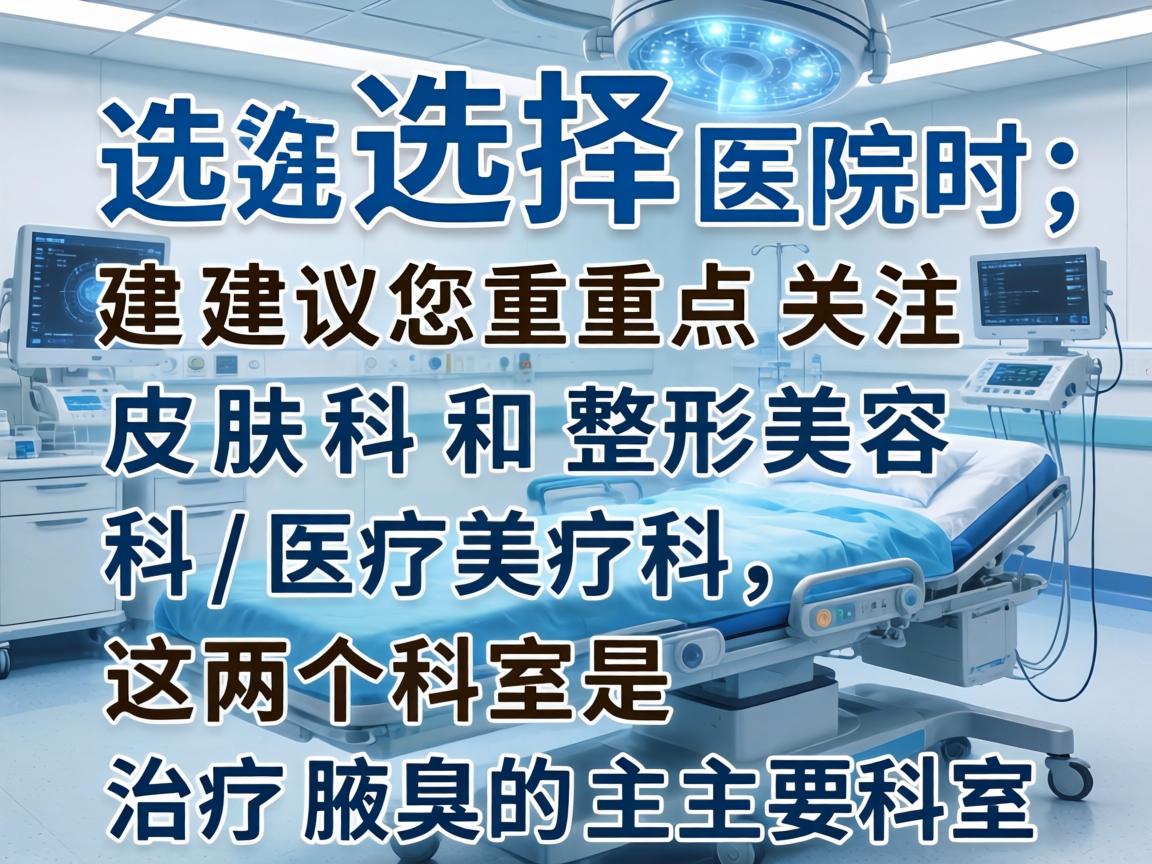 选择医院时，建议您重点关注 皮肤科 和 整形美容科/医疗美容科，这两个科室是治疗腋臭的主要科室